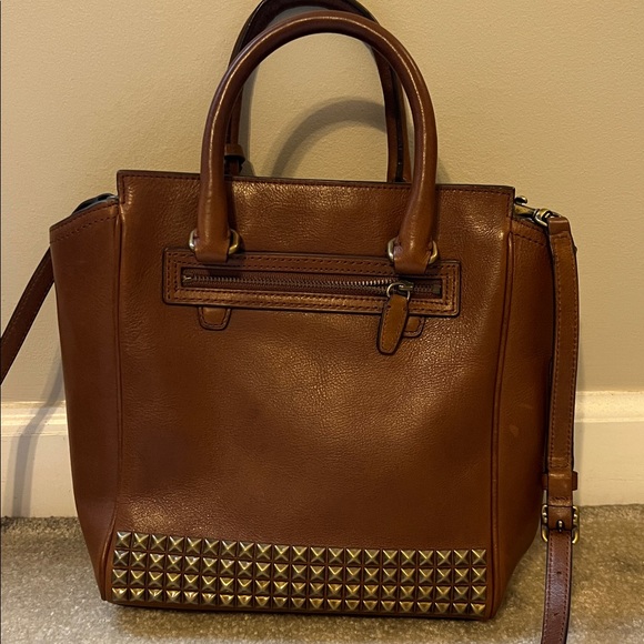 Coach Brown Leather Satchel with Studded Detail - Picture 2 of 7